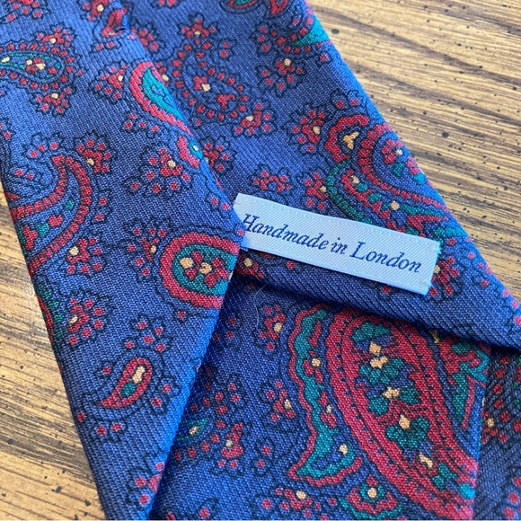 Drakes Made In London Paisley Print Wool Necktie - Picture 5 of 7